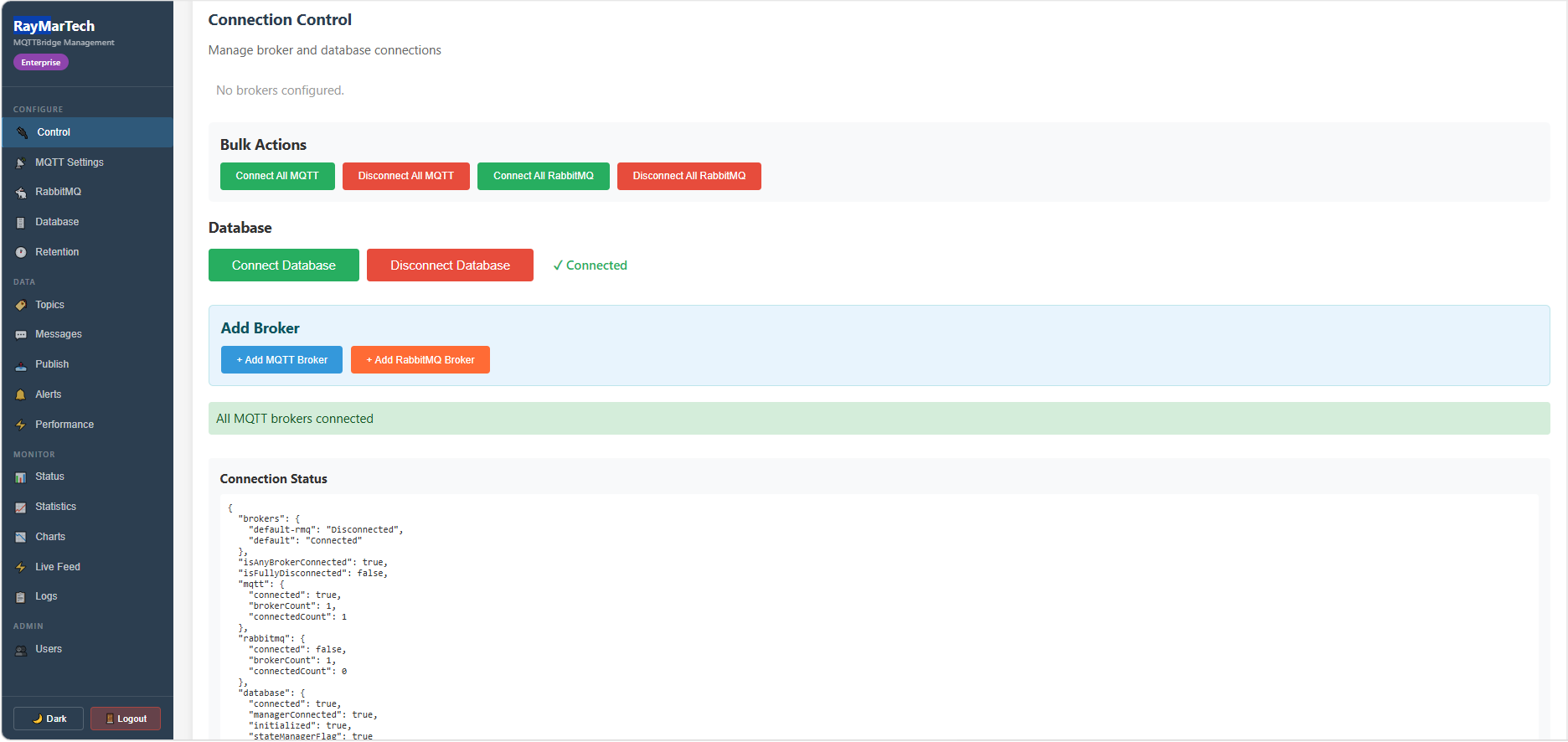Service control panel with start, stop, and status indicators