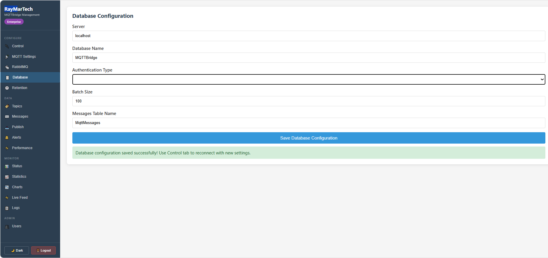 SQL Server database connection and batch write configuration